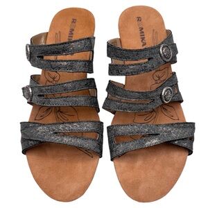 ROMIKA Women's Size 10 41 Wedge Sandals Gray Metallic Leather Slide